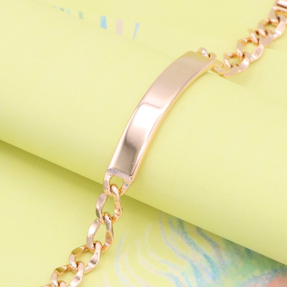 "Rose Gold Plated Bracelet with Bold Polished ID Bar Chain Design, XPBL1081